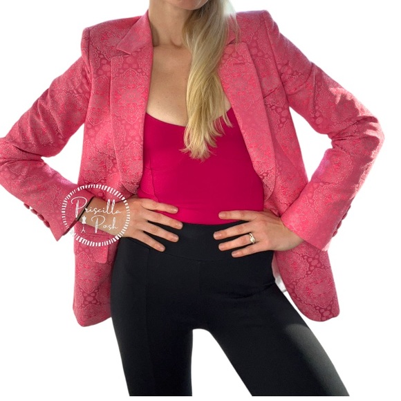 Stella McCartney Bright Pink Floral Paisley Jacquard Long Line Blazer Jacket - Picture 6 of 17